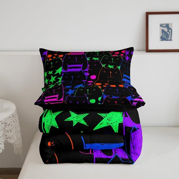 Black Cat Comforter Set Queen Sz - Picture 2 of 5